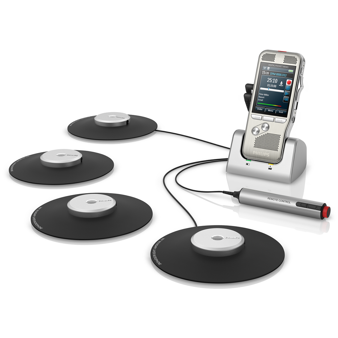 Philips Meeting recorder with International slide switch + SpeechExec Basic Dictate 11 - 2 year license key DPM 8900/02