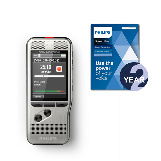 Philips Digital Pocket Memo 6000 + SpeechExec Basic Dictate 11 - 2 year license key DPM6000/02